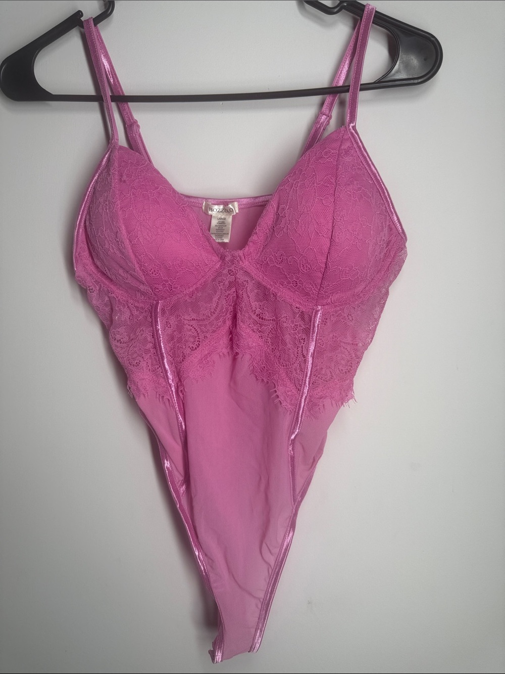 Bozzolo Mesh & Lace Trim Pink Women's Bodysuit